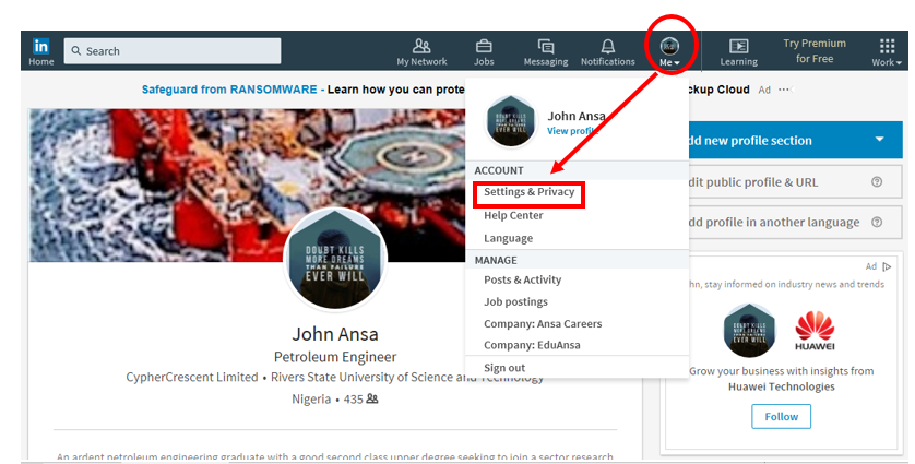 LinkedIn page